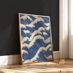 Japanese Ocean Waves Print – Classic Blue Wave Digital Poster – Hokusai Inspired Wall Art – Zen Coastal Printable Decor