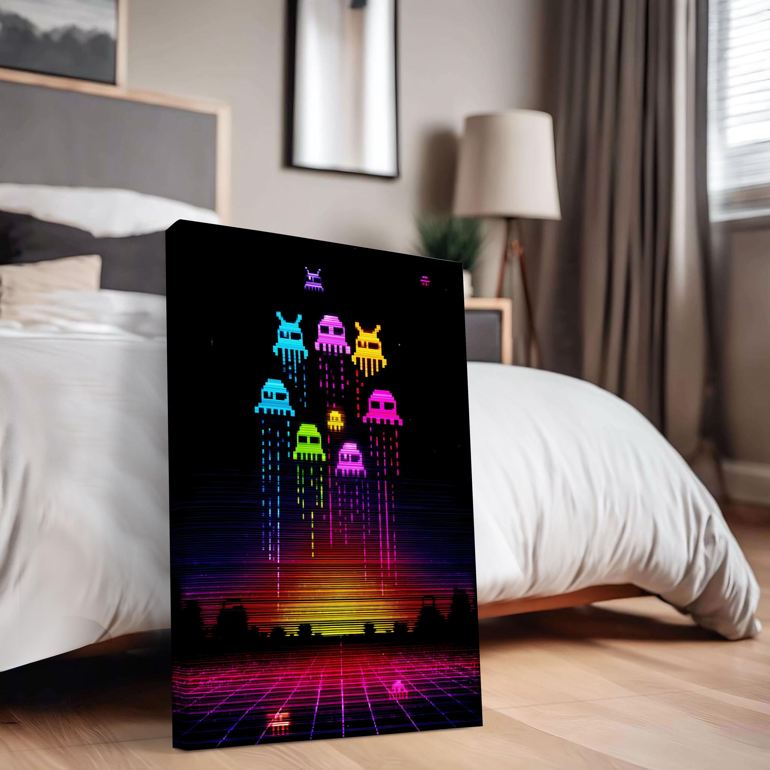Space Invaders Neon Sign Retro Pixel Space Invaders Poster - Neon Arcade Wall Art - Synthwave ...