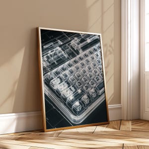 Mechanical Keyboard Blueprint Wall Art Technical Schematic Printable Digital Download Futuristic Engineering Drawing