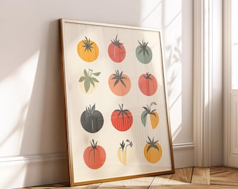 Tomato Kitchen Wall Art - Retro Food Poster Digital Download - Minimalist Culinary Decor Print