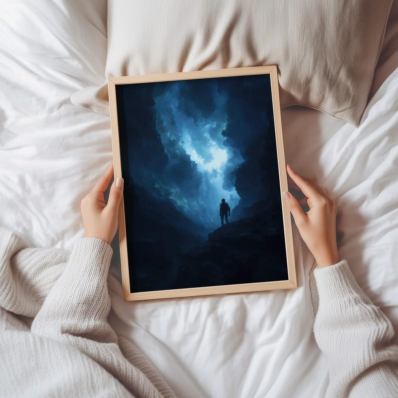 Mystical Cave Wall Art, Explorer Silhouette Poster, Dark Fantasy ...