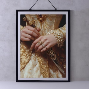 Victorian Aesthetic Princess Master Sword Art, Dark Moody Wall Art, Baroque Oil Painting, Dark Academia Victorian Woman Royal Portrait