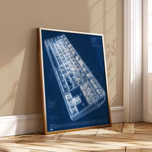 Mechanical Keyboard Blueprint Poster Tech Wall Art Digital Download Futuristic Engineering Print