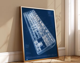 Mechanical Keyboard Blueprint Poster Tech Wall Art Digital Download Futuristic Engineering Print