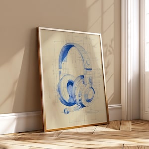 Arte murale con cuffie da gioco - Poster con schizzi tecnologici per la decorazione della stanza di giocatori e streamer