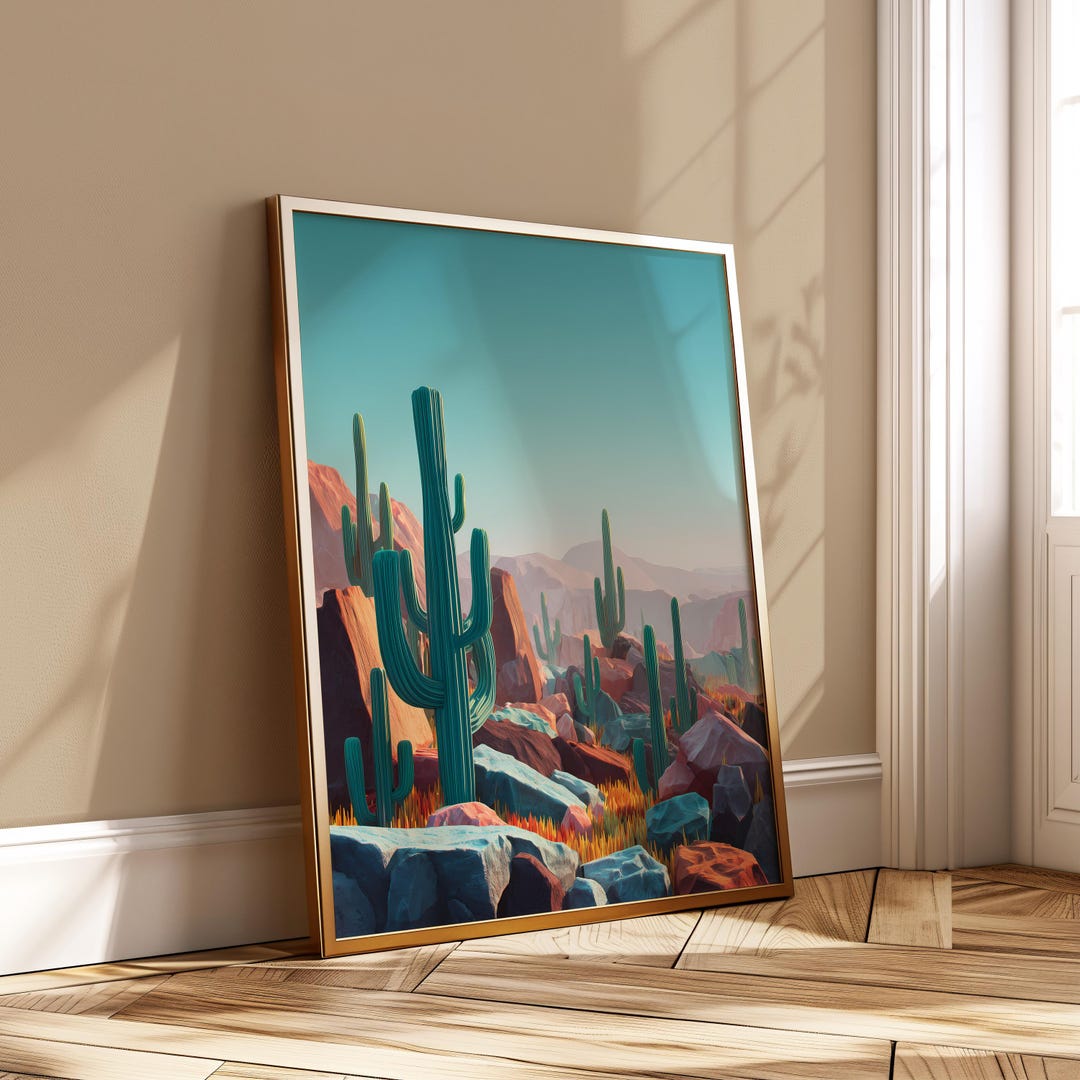 Desert Cactus Landscape Printable Wall Art, Southwest Nature Poster, 3D ...