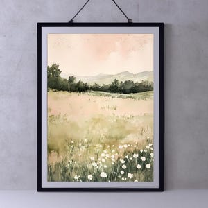 Wildflower Landscape Printable Art, Spring Print, Flower Field Landscape Oil Painting, Vintage Style decor, Summer Print