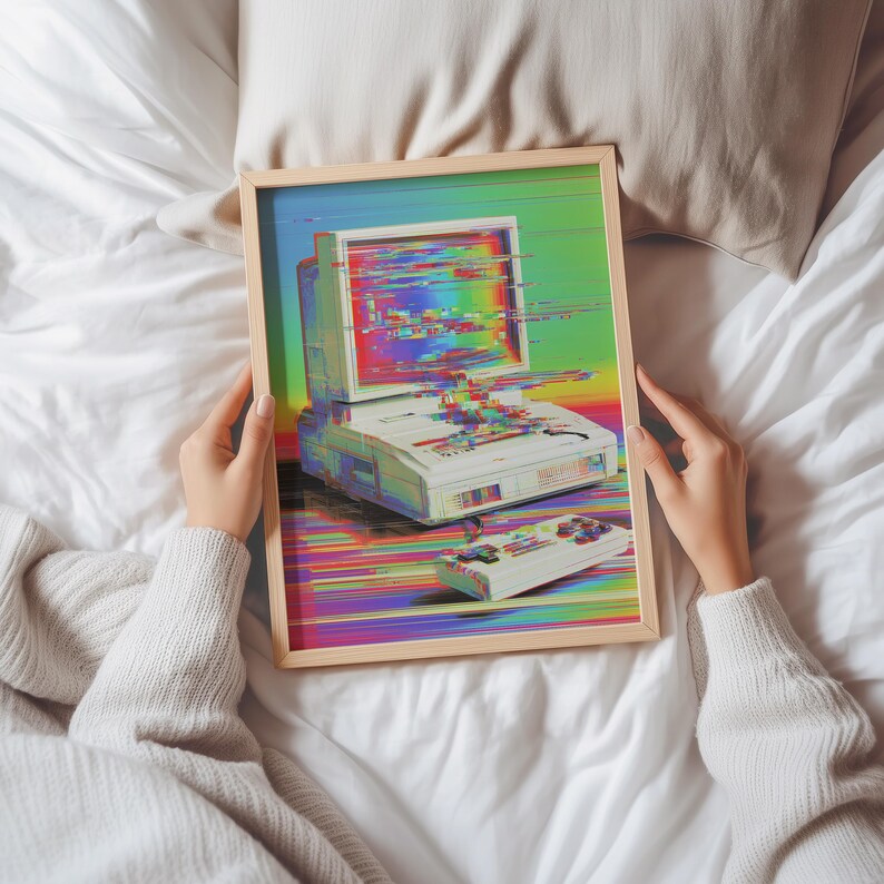 Glitch Retro Computer Wall Art Print, Vaporwave PC Poster, Vintage ...