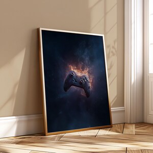 Xbox Controller Wall Art Print, Fire Gaming Poster, Dark Aesthetic Artwork, Gamer Decor