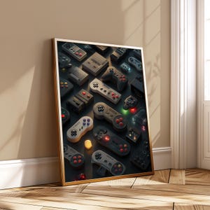 Retro Controller Poster, Vintage Gaming Printable Wall Art, Dark Console Collection Print