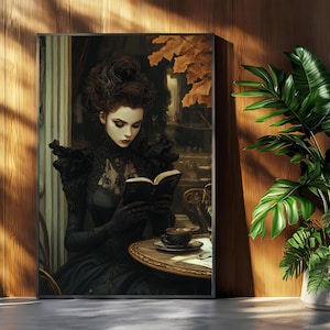 Victorian Digital Art | Elegant Woman Reading Illustration | Romantic Vintage Wall Art | Digital Download | Gift for Her