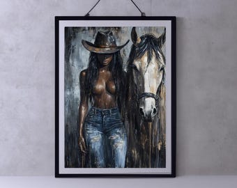Black Cowgirl Portrait Art Print: Modern Western Decor (Digital Download)