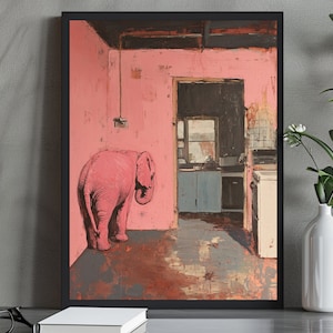 Whimsical Pink Elephant Art Print | Dreamlike Surrealism Wall Decor | Unique Fantasy Artwork for Elephant Lovers | Animal Room Decor