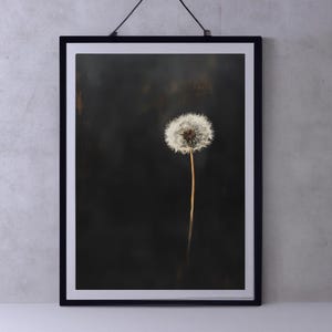 Dandelion, Antique Oil Painting, Moody Wall Art, Vintage Floral Wall Art, Dark Floral Decor, Dark Academia Décor, Gothic Floral Wall Art