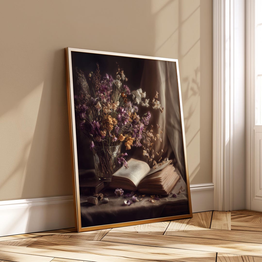 Romantic Floral Book Print - Vintage Cottagecore Wall Art - Literary ...