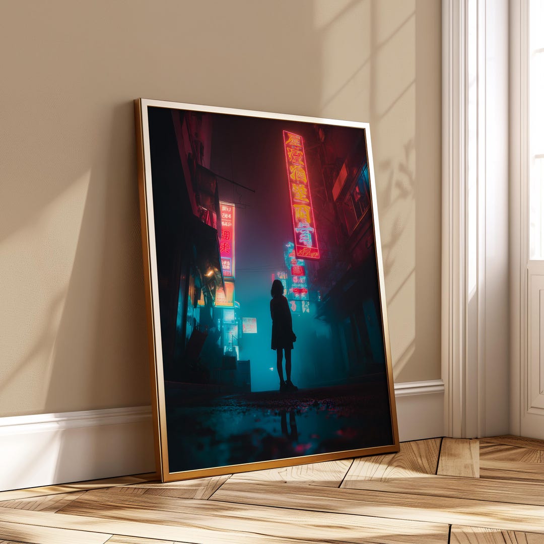 Cyberpunk Neon Girl Poster Printable Digital Download Futuristic Alley ...