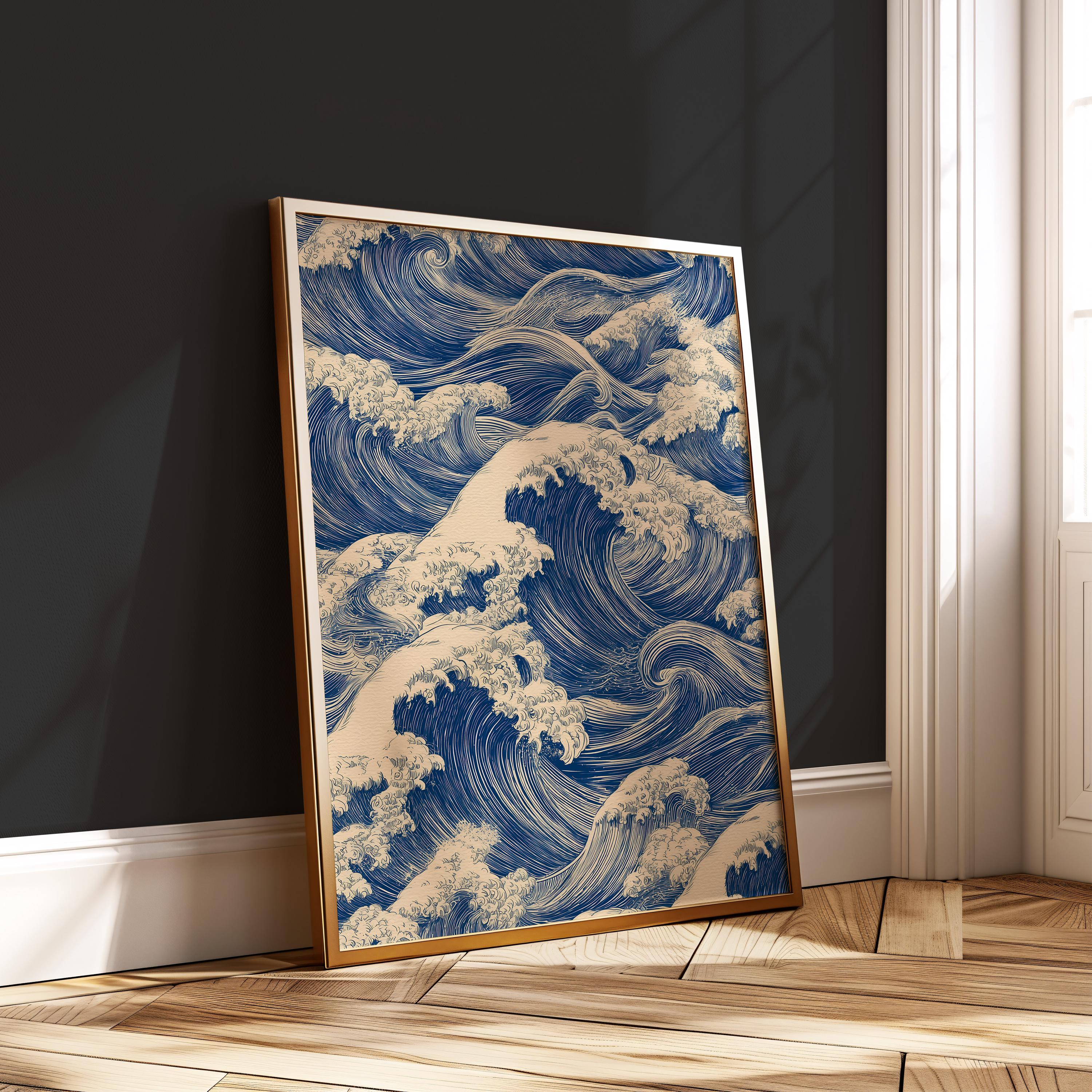 絵画 ★ようさん★Ocean 885 F6 キャンバス Nicola原画 Seamless Japanese Wave Pattern – Vintage Ocean Line Art – Digital