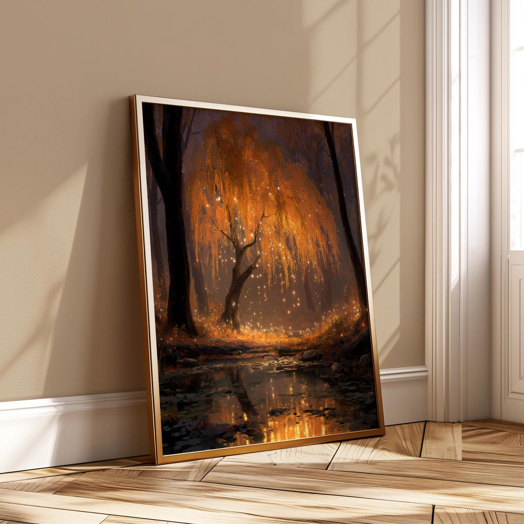 Golden Enchanted Tree – Magical Autumn Forest Wall Art – Glowing Fall ...
