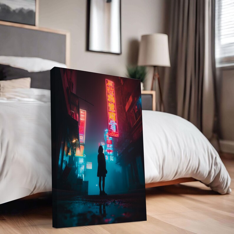 Cyberpunk Neon Girl Poster Printable Digital Download Futuristic Alley ...