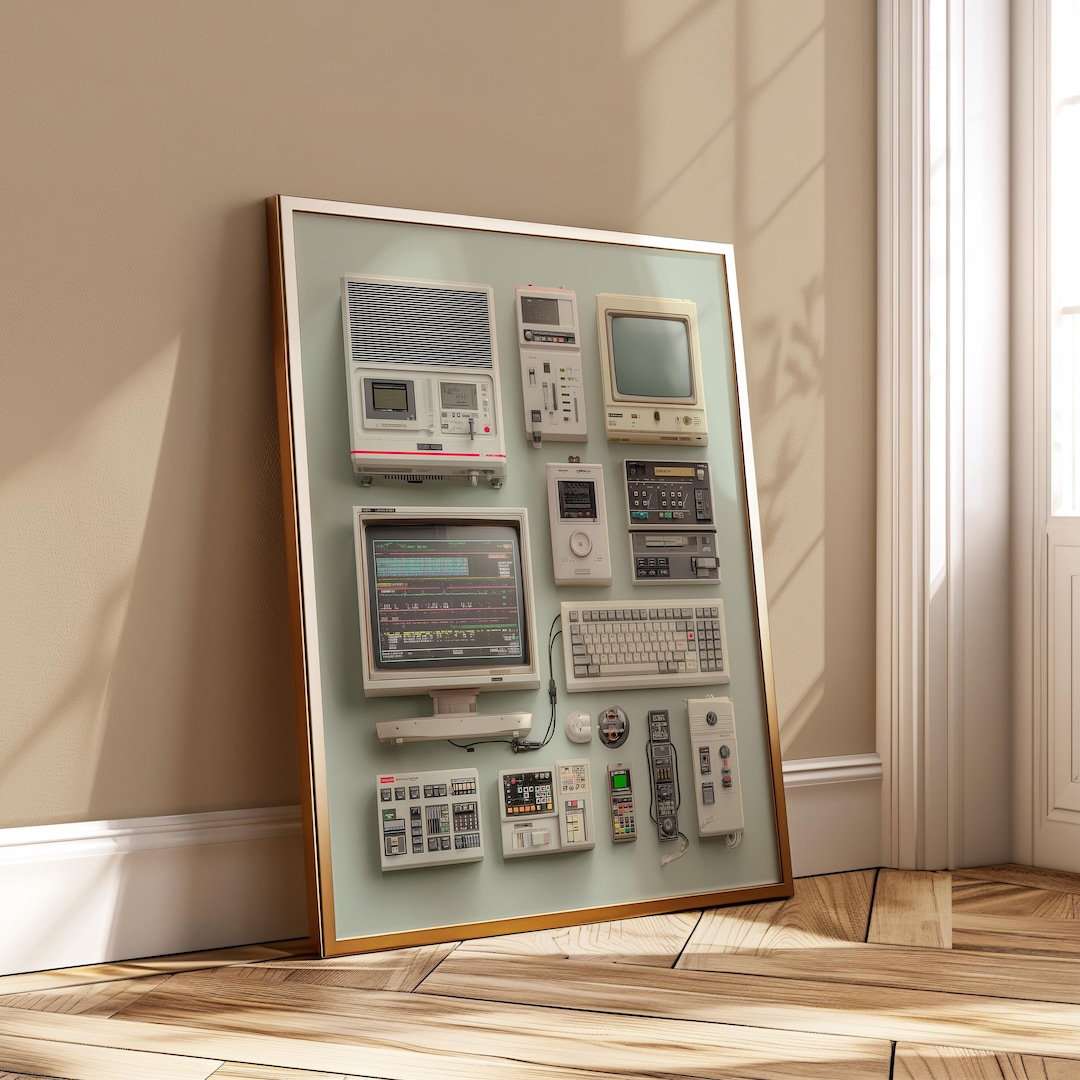 Vintage Tech Collage Poster Retro Computer Electronics Wall Art Old ...