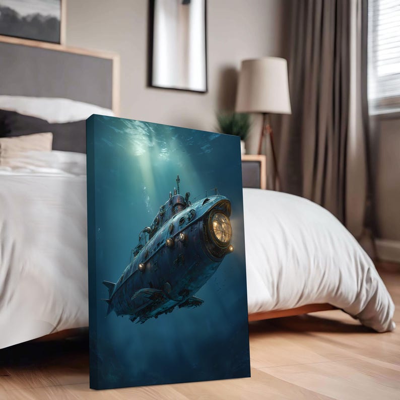 Submarine Wall Art Deep Sea Nautical Poster Underwater Vessel Digital ...