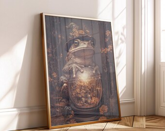 Witch Toad Wall Art - Mystical Frog Gothic Cottagecore Poster - Magical Terrarium Digital Download Print