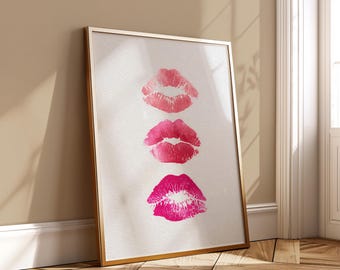 Kiss Lip Print Trio Pop Art Beauty Wall Decor Digital Download Modern Lipstick Artwork