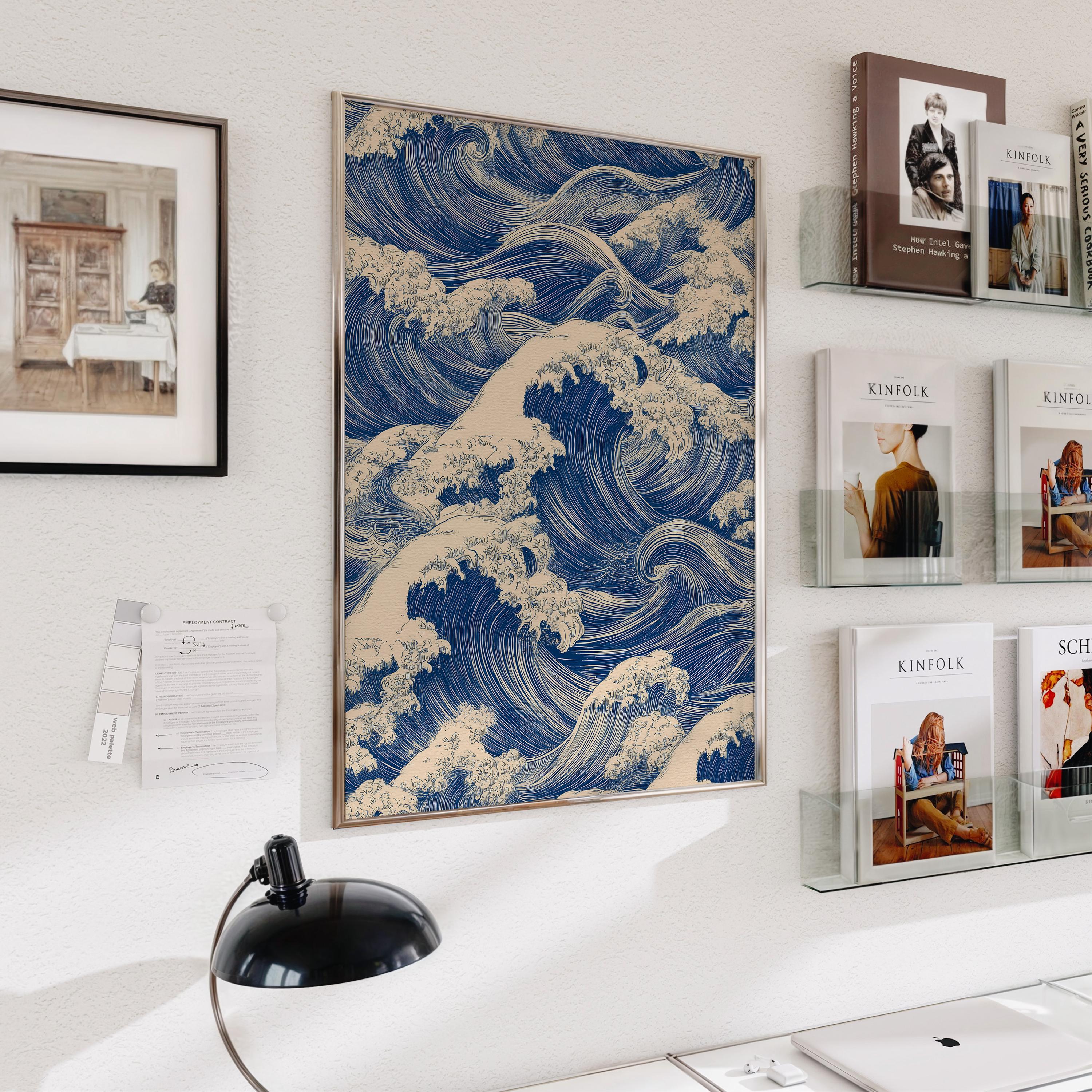 Seamless Japanese Wave Pattern – Vintage Ocean Line Art – Digital