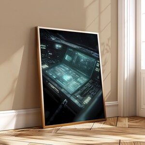 Futuristic Control Panel Art Print, Sci Fi Interface Console Poster, Cyberpunk Tech Dashboard Artwork, Neon Screen Style