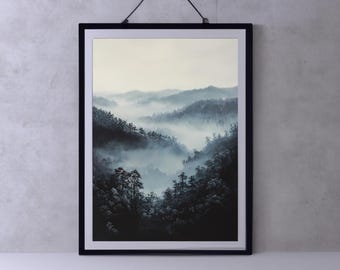 Mist | Printable Dark Academia Wall Art, Vintage Dark Cottagecore Prints, Moody Farmhouse Home Decor, Gothic Abstract Forest Oil Painting