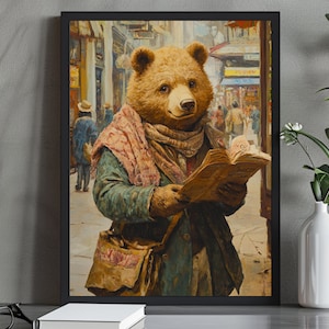 Skurril Bär Illustration Illustration | Vintage Tier Poster | Digital | Perfekt für Buchliebhaber | Einzigartige Dekoration für Kinderzimmer