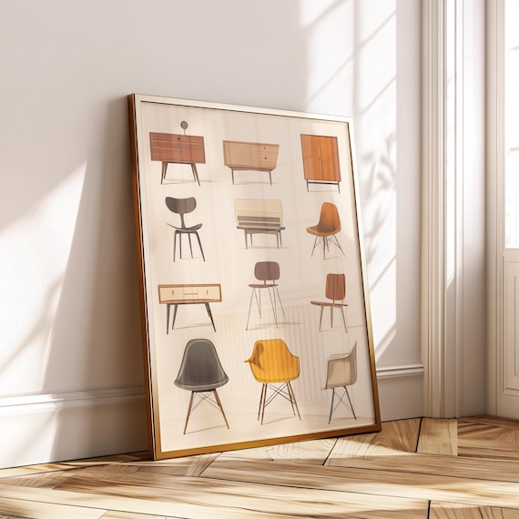 Mid Century Modern Chairs Print: Retro Scandinavian Digital