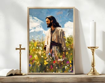 Jesus in Wildflowers Print: Christian Spring Wall Art (Digital Download)