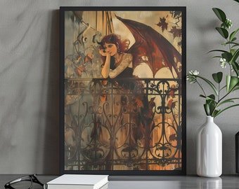 The Bat Woman Famous Painting - Original Art Reproduction, Gothic Dark Art, Horror Artwork, Vintage Wall Decor, Dark Academia Aesthetic