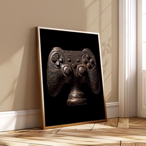 Ancient Game Controller Wall Art, Tribal Gaming Artifact Poster, Vintage Tech Printable, Dark Fantasy Gamer Decor