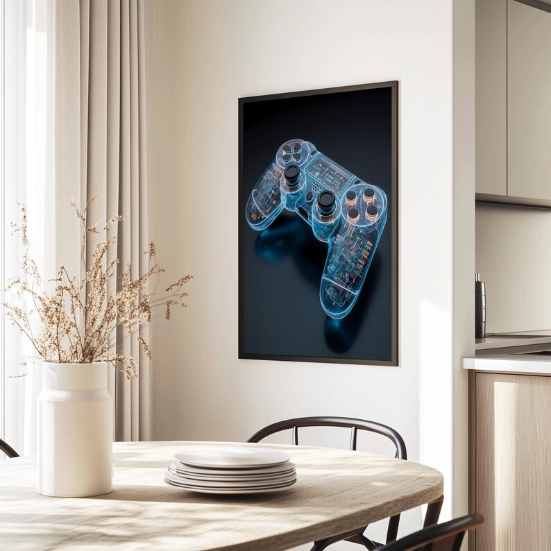 Transparent Gaming Controller Printable Wall Art, Futuristic Console Poster, Cyberpunk Tech Aesthetic Digital Download image 3