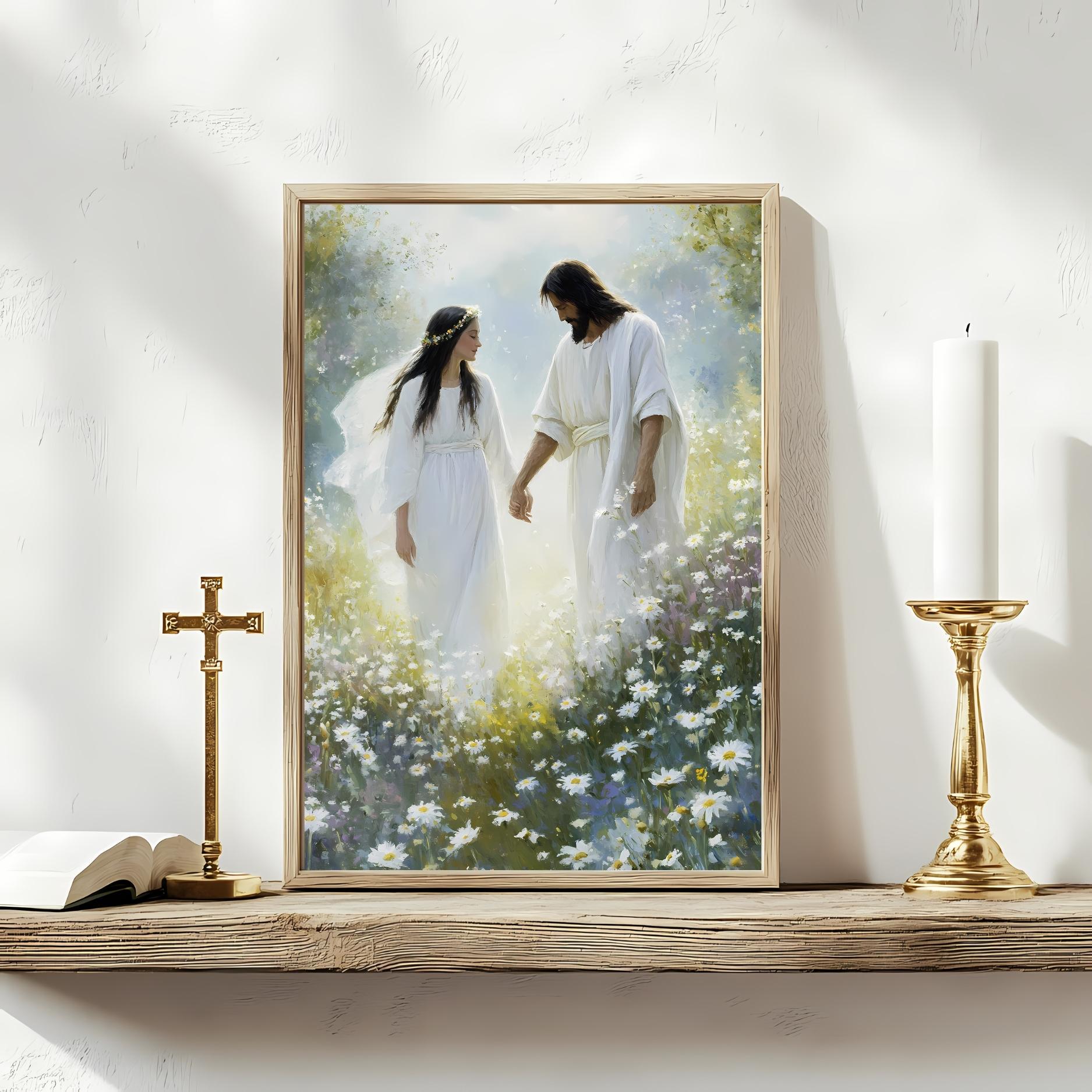 Bride of Christ Print | Jesus and His Bride Poster | Christian Wedding Art | Heaven Inspired Printable | Floral Spiritual Wall Art