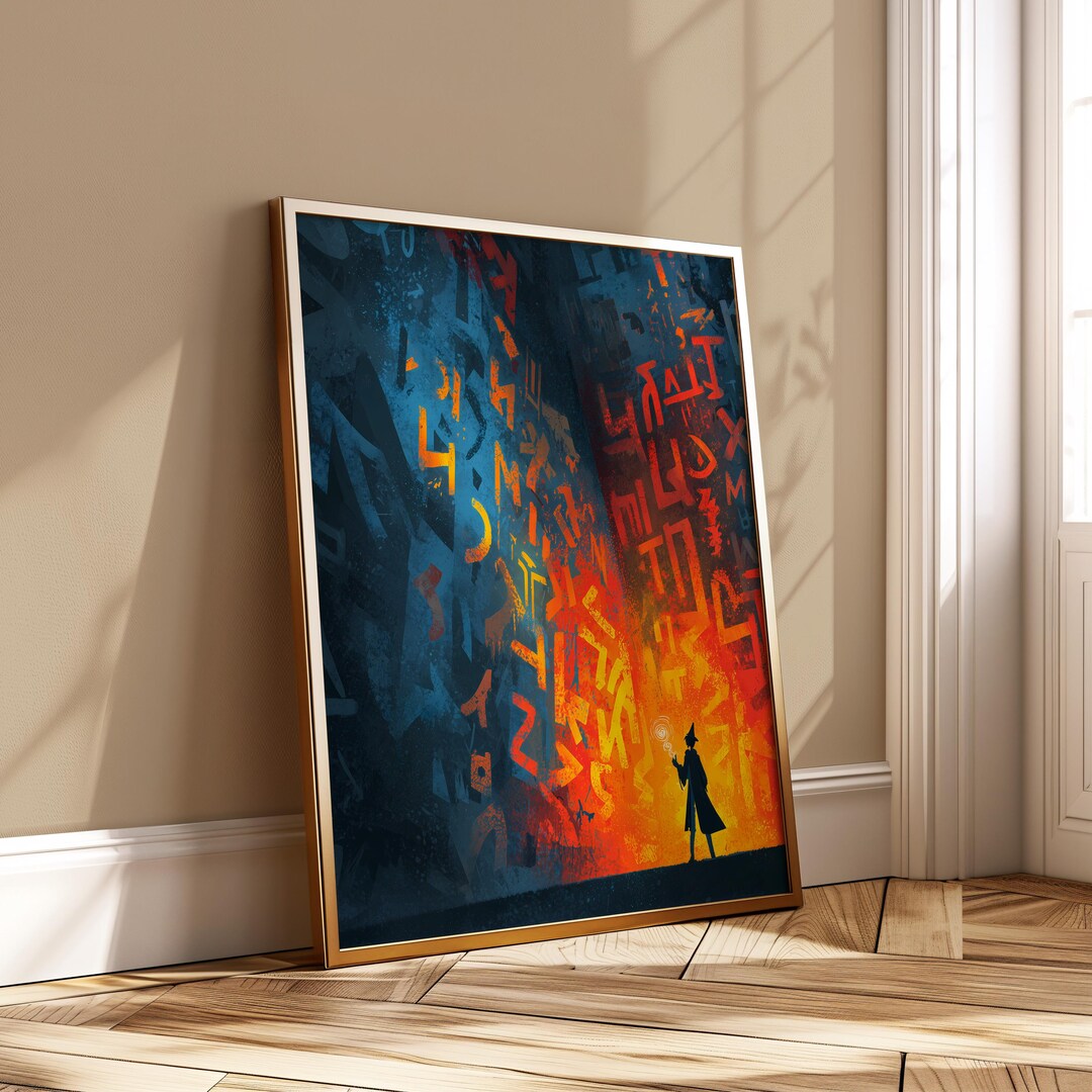 Abstract Rune Wall Art, Magic Symbols Poster, Neon Fantasy Digital ...