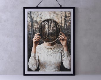 Spiegel Hexe Wand Kunst viktorianischer Kunst Poster Druck, Witchy Dekor, dunkel Gothic Ölgemälde, Instant Download druckbare Dark Academia Goth