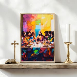 Das Abendmahl Moderne Kunst | Jesus und Anhänger Poster | Abstrakte christliche Wanddekoration | Buntes Bibel Poster | Digitaler Download