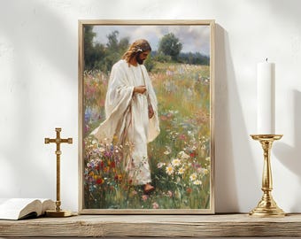 Jesus Leaves the 99 | Christian Inspirational Painting | Autumn Wildflowers Field Print | Christian Digital Printable | LDS Religious Decor