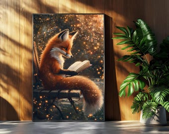Enchanting Fox Digital Art | Magical Reading Illustration | Whimsical Forest Wall Decor | Gift for Nature Lovers