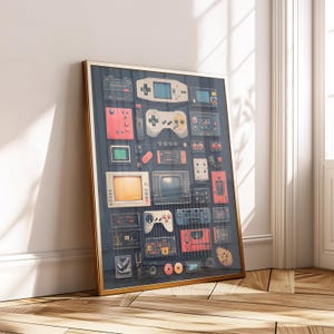 Retro Console Blueprint Poster – Vintage Gaming Wall Art – 80s 90s Gamer Printable – Minimalist Tech Nostalgia Decor