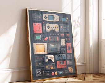 Retro Console Blueprint Poster – Vintage Gaming Wall Art – 80s 90s Gamer Printable – Minimalist Tech Nostalgia Decor