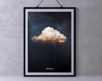 Donkere humeurige wolkenprint, decor Dark Academia, romantische cottagecore, vintage stijl olieverfschilderij, gotisch interieur, kunst aan de muur boven het bed