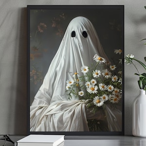 Ghost in a Wildflower, ghost with flowers, Halloween Decor, Dark Academia, Gothic Painting, Ghost Print, Art Poster Print, Vintage Poster