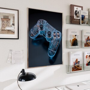 Transparent Gaming Controller Printable Wall Art, Futuristic Console Poster, Cyberpunk Tech Aesthetic Digital Download image 4