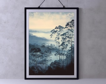 Mist | Arte de parede Dark Academia para impressão, impressões vintage Dark Cottagecore, decoração de casa de fazenda temperamental, pintura a óleo de floresta abstrata gótica