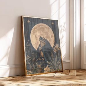 Moon Toad Wall Art – Mystical Frog in Cloak – Witchcore Animal Print – Full Moon Cottagecore Poster – Dark Forest Digital Download