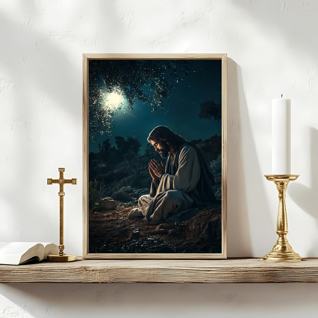Jesus Praying in Gethsemane Garden: Christian Art Print (digital ...